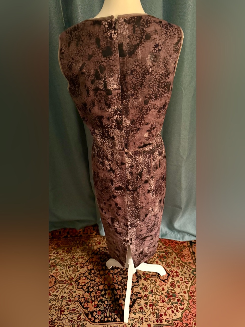 Lafayette 148 New York Mauve and Black Abstract Patterned Midi Sheath Dress - Picture 2 of 6